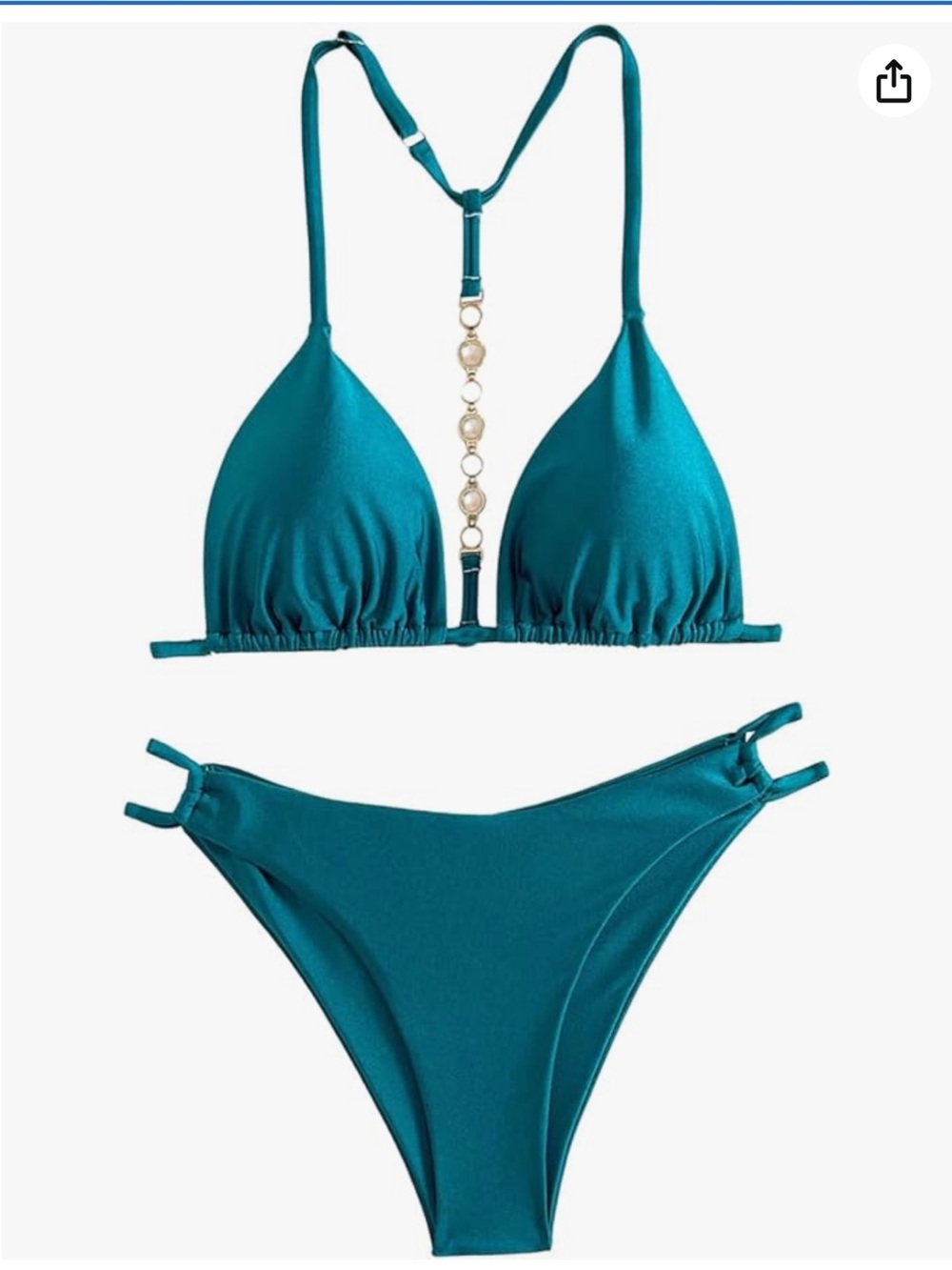 Pearl-Trim Teal Triangle Bikini Set - Women Swim